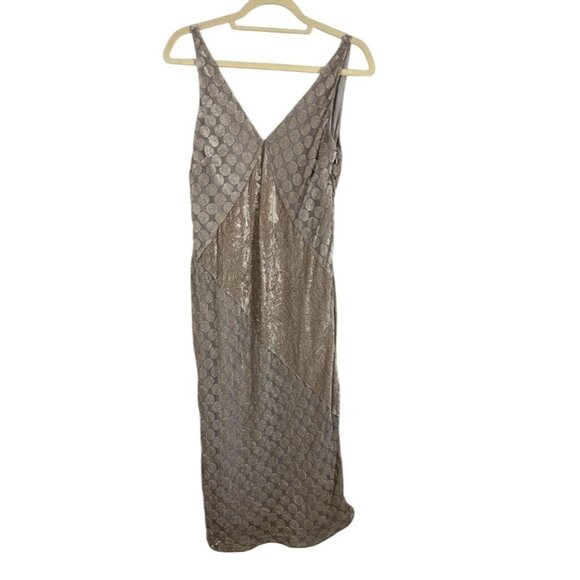 Banana Republic Velour Babydoll Maxi Dress 10 Gray Polka Dot Y2K Retro Tank 80s - Picture 1 of 14